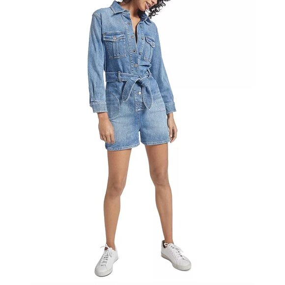 Current/Elliott The Ater Denim Romper w/Tie + Pockets Size 3 = Large MSRP$278.00 - Picture 2 of 13